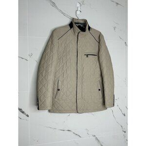 Derimond Quilted Zipped Jacket Genuine Leather Tan Beige Blue Trim Quiet Luxury​